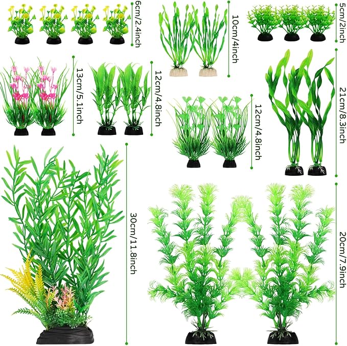 QUOZUO Fish Tank Plants, 20pcs Aquarium Decor Green Plants Artificial Aquarium Decorations Plant, Fish Tank Accessories for Household and Office Aquarium Simulation, Small to Large