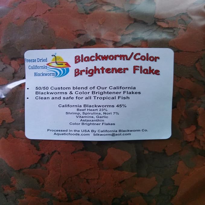 Flakes - 45% California Blackworm & Color Brightner Flake Mix for Discus, Cichlids, Tetras, Guppies, Live Bearers, All Community Tropical Fish - Premium AF Flakes - 2-lbs