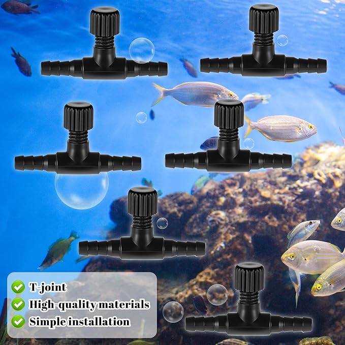 Giantree 10 Pcs Aquarium Air Control Valves, Adjustable Black T Shaped Hose Connectors, Single Way Plastic Air Flow Controllers Regulators, Airs Pump Accessories for Fish Tank Control Valves