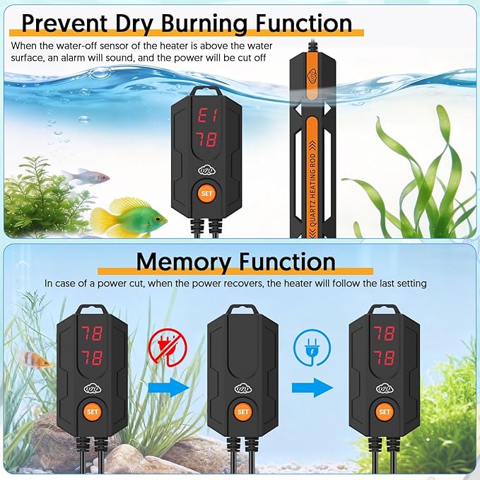 QZQ Aquarium Heater, 500W Fish Tank Heater with Temperature Controller, Leaving Water Automatically Stop Heating, Overheating Protection, Turtle Tank Heater for Freshwater & Saltwater