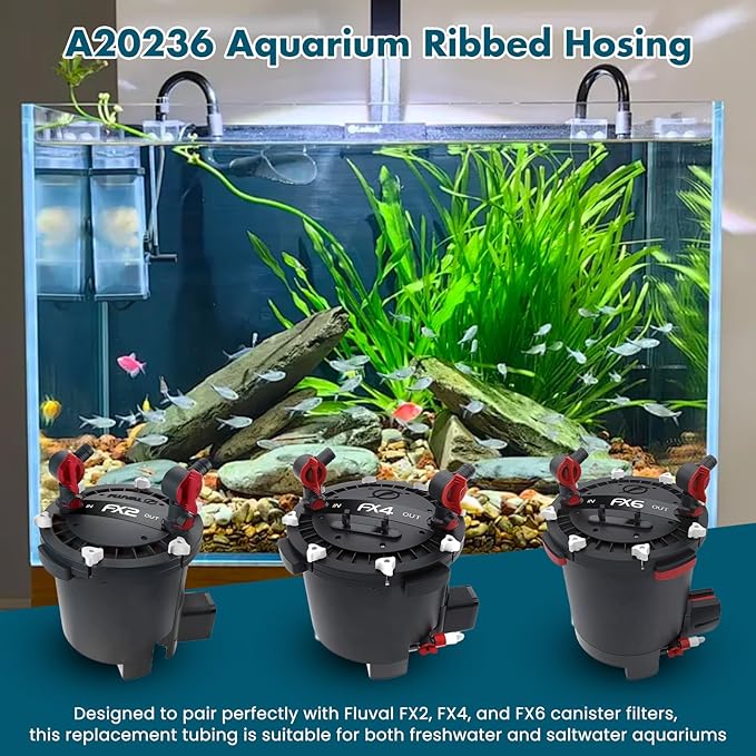 A20236 Ribbed Hosing Replacement for Fluval FX2/FX4/FX6 Canister Filters, 8.75 Ft Aquarium Tubing for Freshwater and Saltwater Aquariums