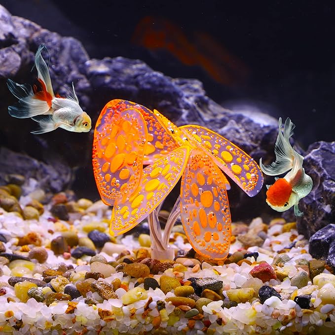 VOCOSTE Soft Silicone Glowing Aquarium Simulation Coral with Sucker, Fluorescence Aquatic Artificial Water Plants for Fish Tank Decoration, Orange