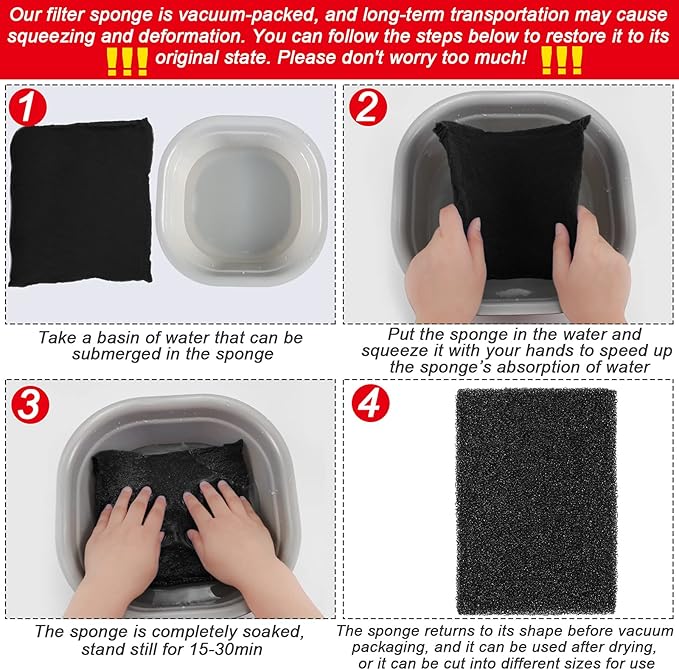 Honoson 4 Pack Aquarium Bio Sponge Filter Media Pad Cut to Size Filter Foam Sponges Open Cell Foam Sheet for Aquarium Fish Tank Sump Ponds Hydroponics(8 x 4 x 1 Inch,Black)