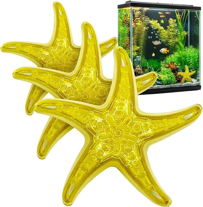 Sandy The Bio-Support Starfish - 3 Pack, Yellow- Promotes A Healthy Balanced Aquarium Ecosystem, Probiotic Growth, Tank Environment Control