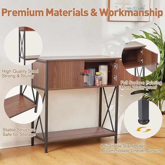 LAQUAL 20-29 Gallon Aquarium Stand with Cabinet, 20 Gallon Long Fish Tank Stand with 31''L * 12''W Tabletop, Double Heavy Metal Stand with Stable Structure, Adjustable Table Feet - Walnut Brown