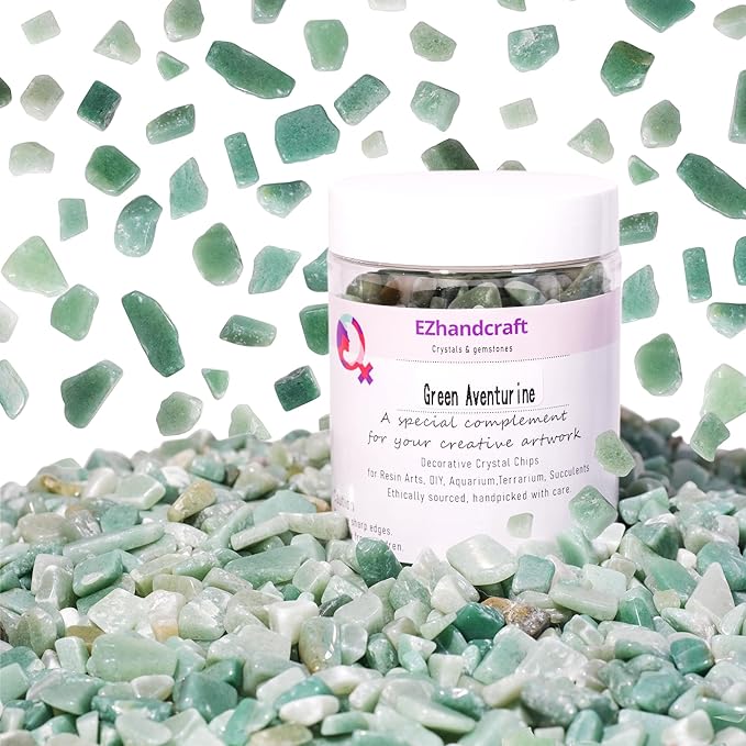 Green Aventurine Crystal Chips 1lb (600+ Pieces) – 8-15mm Natural Polished Healing Stones for Plants, Aquarium, Crafts, DIY Decor, Jewelry Making & Gifts – Stone of Luck & Prosperity