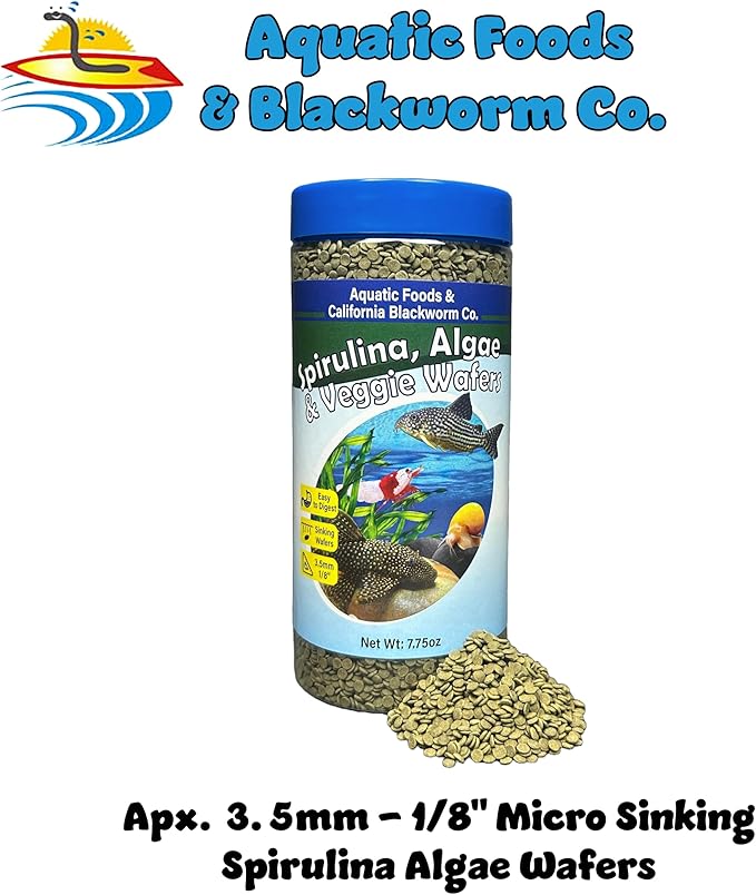 3.5mm - 1/8" Micro Sinking Wafers of Spirulina, Algae & Veggies for Bottom Fish, Plecos, Shrimp, Snails, All Tropical Fish, 4-Type Wafer & 12-Type Pellet Mix Included 10oz