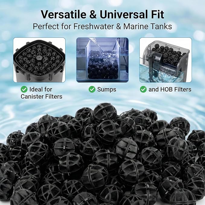 RAINFLOW Aquarium Bio Balls - 100pcs Black Bulk Sump Filter Media with Sponge Biological Filtration Media for Koi Pond,Fish Tank,Canister,Air Pump