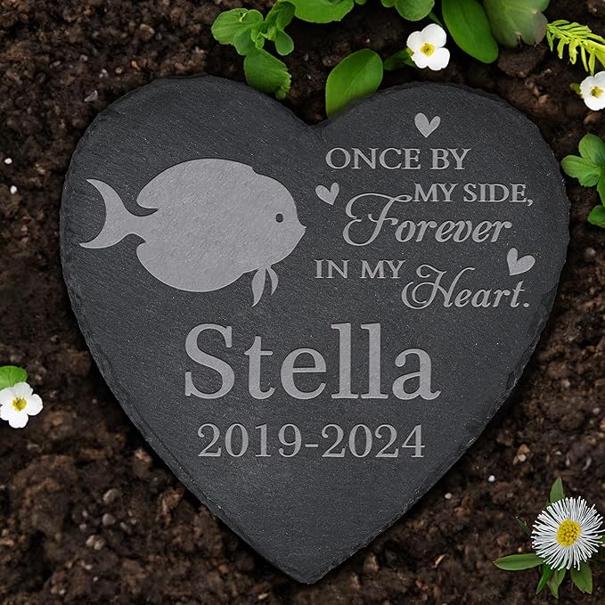 Personalized Pet Memorial, Fish Memorial Stone, Fish Tombstone, Fish Grave Marker, Fish Memorial Gifts, Fish Loss - Heart-Shaped