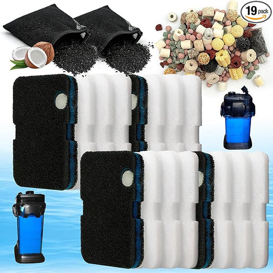 19PCS Canister Filter Pads for Cascade 700/1000 | Replacement Media Set for Penn-Plax Aquarium Filter | 12 Floss Pads + 12-in-1 Bio Media + 4 Carbon Pads + 2 Bags Activated Carbon
