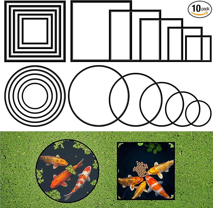 JJUNW 10 Pcs Fish Feeding Rings Set, Floating Aquarium Plant Corral, Round & Square Fish Feeder Rings Fish Tank Aquarium Accessories for Betta (Black)