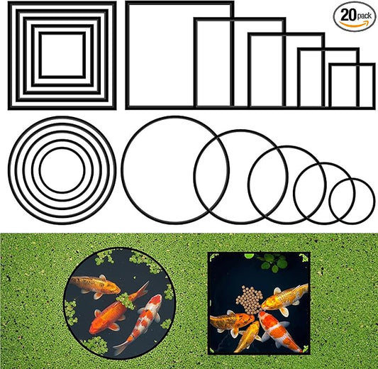 JJUNW 20 Pcs Fish Feeding Rings Set, Floating Aquarium Plant Corral, Round & Square Fish Feeder Rings Fish Tank Aquarium Accessories for Betta (Black)
