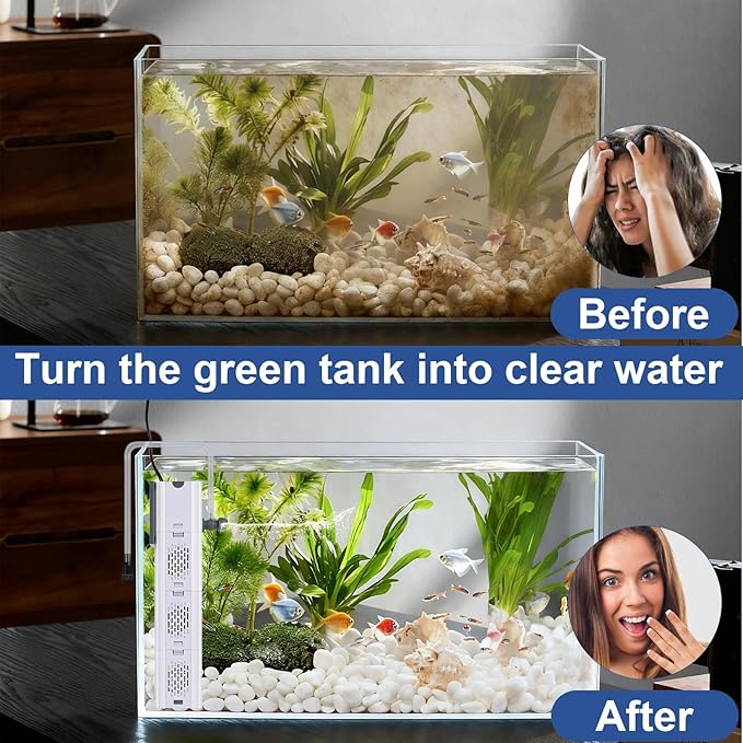 320 GPH 4-in-1 aquarium filter, 60-100 gallon fish tank filters Filtration and Oxygenation, filter for fish tank with biochemical cotton, ceramic beads, Multi-functional turtle tank filter(20 W)