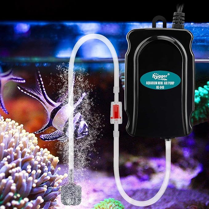 hygger Mini Aquarium Air Pump Kit Small Fish Tank Air Pump 1W for 2-20 Gallon Fish Bowl with Air Tube Air Bubbler Stone Check Valve