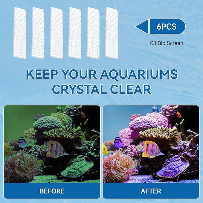 Magluv Aquarium Screen Replacement for Fluval C3 Bio-Screen Fit for Fluval C3 Power Filter Media Replacement Parts, 6-Pack (C3)