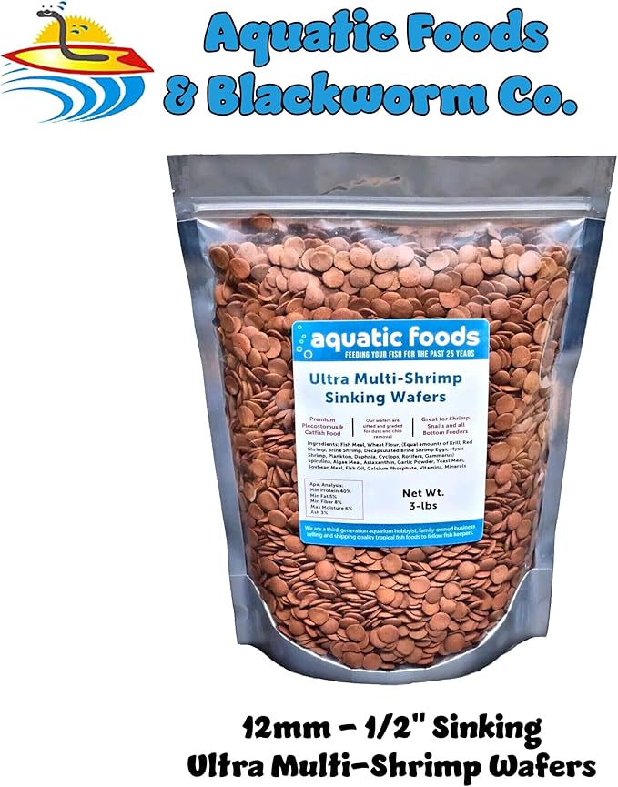 Ultra Multi-Shrimp 12mm - 1/2" Sinking Wafers of 10-Types of Shrimp. Ideal for Plecos, Shrimp, Snails, Crabs, Bottom Fish, All Herbivorous and Omnivorous Tropical Fish...3-lb Bag