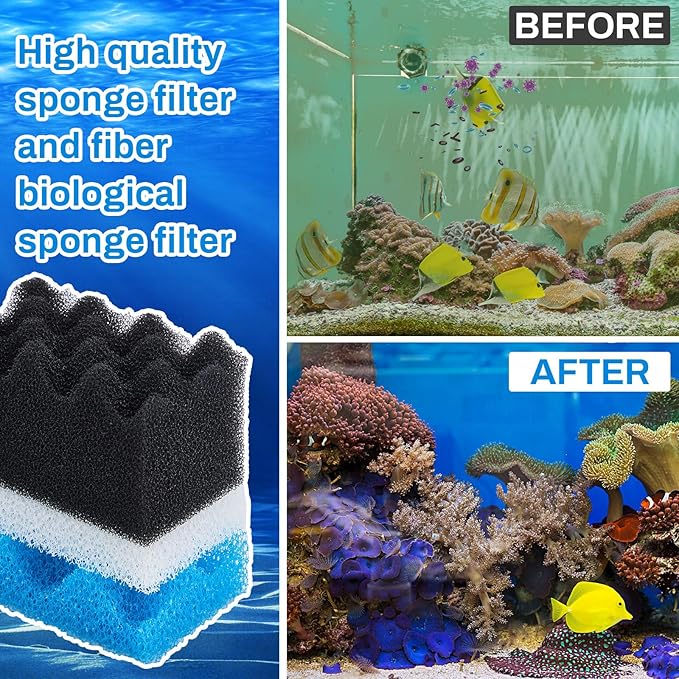 Threlaco 6 Pcs Aquarium Filters Bio Sponge Sets Compatible with Fluval 406/407, Including 2 Blue 2 White 2 Black Bio Sponge for Replacement Filter Media Kit