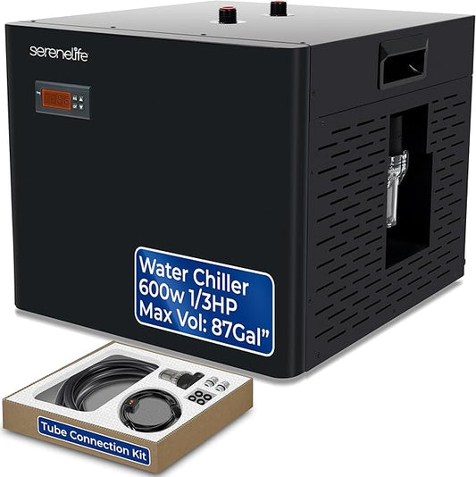 SereneLife 79-Gallon Cold Plunge Chiller – 1/3 HP Ultra-Quiet Aquarium, Hydroponics & Fish Tank Cooling System with Titanium Coils, Precision Temperature Control & One-Touch Operation