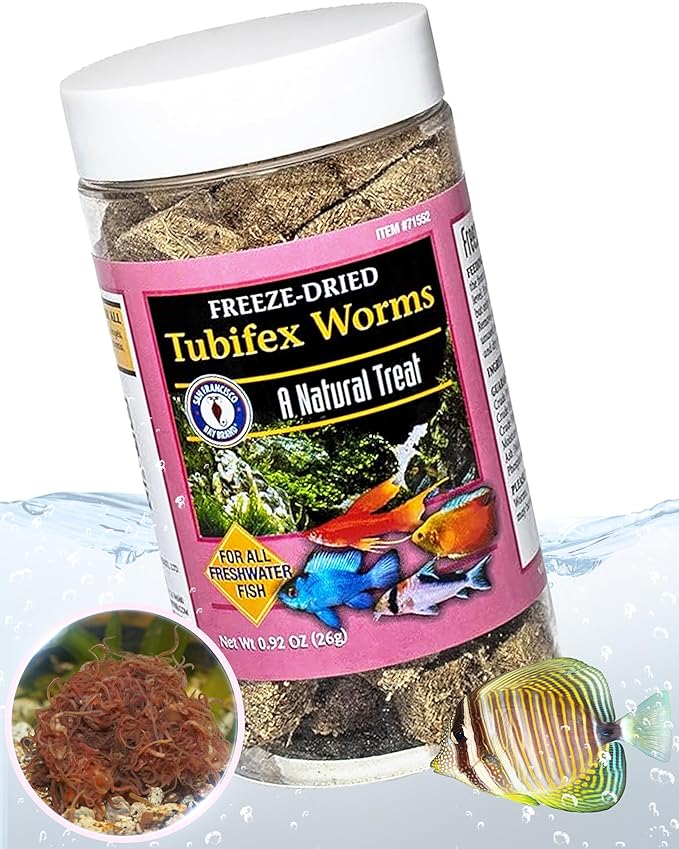 San Francisco Bay Brand Freeze Dried Tubifex Worms Fish Food - All Natural High Protein Treat for Freshwater Fish, Cichlids, Discus, Angelfish, Catfish, Barbs - Tubifex Worms Fish food - 0.92 oz (26g)