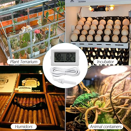 Digital Probe Thermometer Hygrometer for Reptiles - 2-in-1 Terrarium Monitor with Instant Reading, Mini Design for Turtle Tank/Lizard Cage/Aquarium Habitat (White)