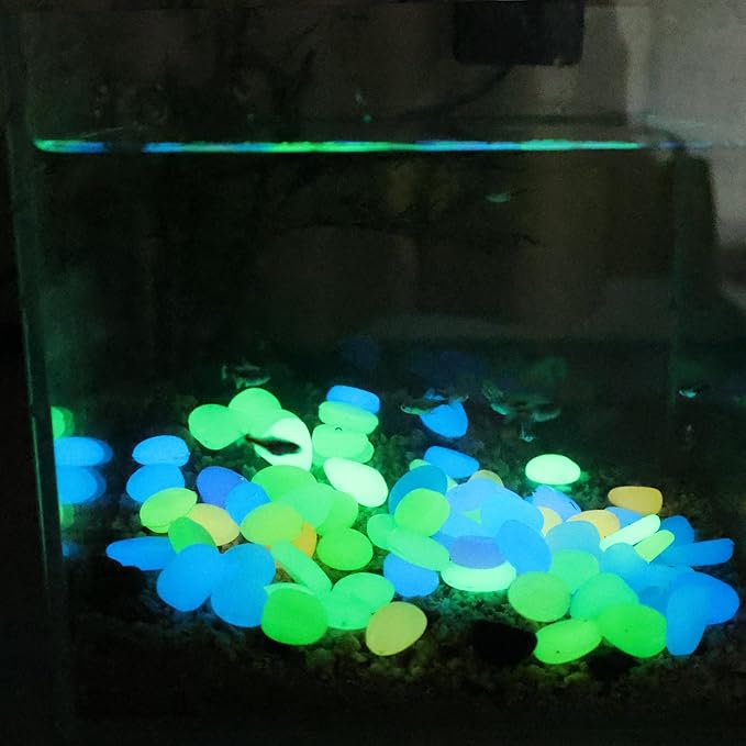 Oubest Glow in The Dark Pebbles/Glow Stones/Glowing Rocks Blue Decor for Garden/Fish Tank/Aquarium/Walkway/Driveway/Plant Pots/Bonsai (100, Multi-Colored)