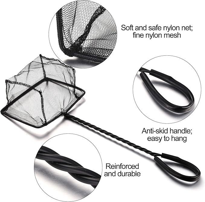 Mogoko 2 Pack Aquarium Net Fish Net, Small Net, Multi-Size Fine Mesh Aquarium Net with Long Plastic Handle for Fish Tank