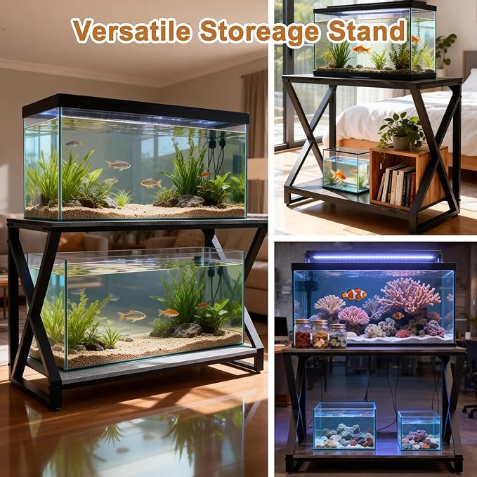 fishkeeper 50 Gallon Aquarium Stand 2-Tier Storage Shelves, 720LBS Upgraded Thickened Heavy Duty Metal Fish Tank Stand Terrarium Stand, 36.2" L x 19.7" W x 29.1" H Reptile/Turtle/Breeder Tank Stand