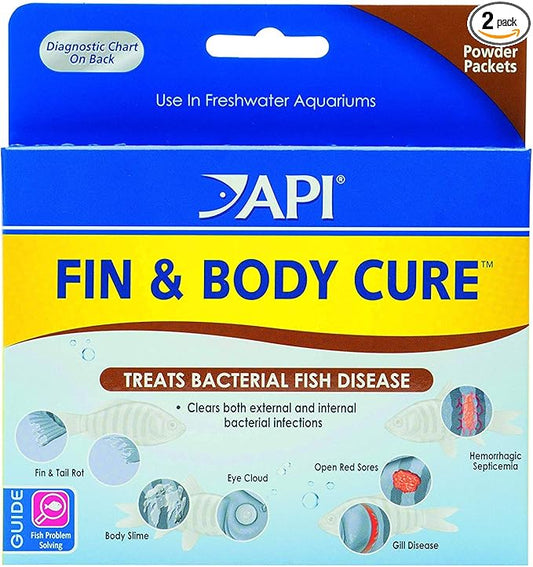 API 2 Pack of Fin and Body Cure Freshwater Fish Medication Powder for Treatment of Bacterial Diseases, Treats Body Slime, Eye Cloud, Fin and Tail Rot, and Gill Disease (10-Count) (2 items)
