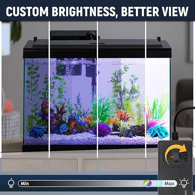 LED Aquarium Hood, Fish Tank Cover with Adjustable-Brightness Colored Light Tubes, Replaceable Full-Length Bulb, Fits 24-Inch Framed Aquariums, Black