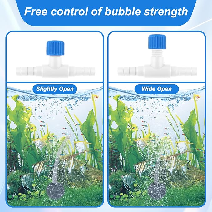 Psyqtsuary Aquarium Air Valve, 10 Pcs Aquarium Air Pump Control Valves T Shaped Single Way Plastic Air Flow Control Regulator Aquarium Air Pump Accessories for Fish Tank 3/16" ID Tubing (Blue White)