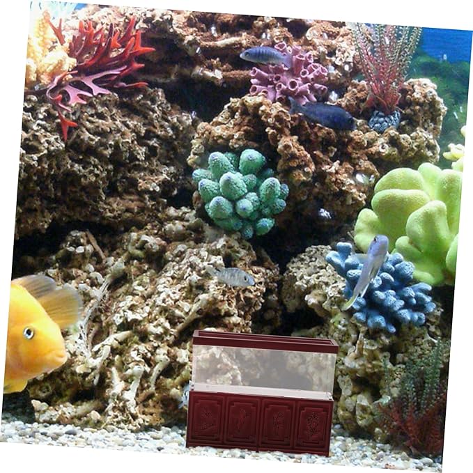 BESPORTBLE Miniature Fish Tank Figurine for Dollhouse Vintage Red Ming Style Aquarium Decor Realistic Sand Table Ornament for Home Office Desktop Landscaping House Accessories