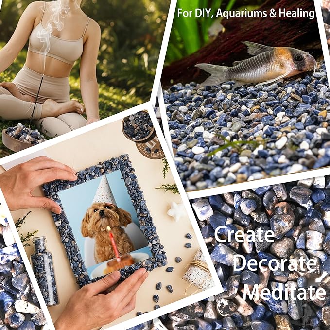 Sodalite Crystal Chips 2lbs (1200+ Pieces) –8-15mm Natural Deep Blue Healing Stones for Jewelry Making, Meditation, Plants, Aquarium Decor & Spiritual Gifts – Stone of Wisdom & Truth