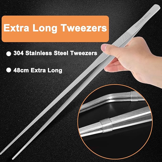 Heavy Duty Extra Long Tweezers for Fish Tank, 18.9 Inch Reptile Snake Feeding Tongs, 304 Stainless Steel Straight Tweezers Tongs for Aquarium Fish Tank Plants (Straight)