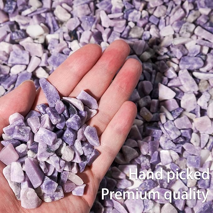 Lepidolite Crystal Chips 1lb (600+ Pieces) – 8-15mm Natural Purple Mica Stones for Anxiety Relief, Jewelry Making, Meditation, Emotional Healing & Spiritual Gifts – Stone of Balance & Transition