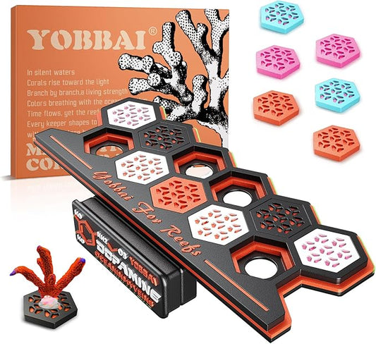 YOBBAI Magnetic Coral Frag Rack for Reef Tank, Saltwater Aquarium Frag Holder with 11 Slots & 13 Frag Plugs, Strong Magnet Glass Mount (Up to ~2cm), Multi-Use Aquarium & Hydroponic Plant / Reptile Display Stand