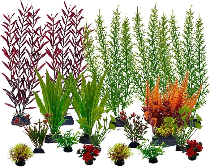 Aquarium Plants,Artificial Fish Tank Decorations Decor Plastic Plants Set 18 Pcs Landscaping Decorations Fish Tank Accessories,Small to Large,Tc1801