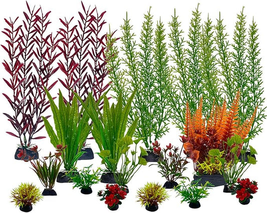 Aquarium Plants,Artificial Fish Tank Decorations Decor Plastic Plants Set 18 Pcs Landscaping Decorations Fish Tank Accessories,Small to Large,Tc1801