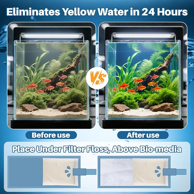 RAINFLOW Aquarium Resin - Organic Filtration Resin Remove Driftwood Tannins,Aquarium Filter Media Bags for Aquarium, Freshwater and Saltwater, Fish Tank,Trutle, Pond (3)