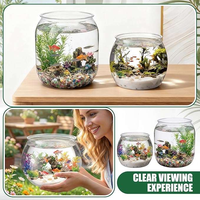 2 Pcs 4 Gallon & 1 Gallon Plastic Fish Bowl Large Round Clear Betta Aquarium Fish Tank Shatterproof Goldfish Bowl Hydroponic Planter Multi-use Container for Terrarium Flower Vase Centerpiece