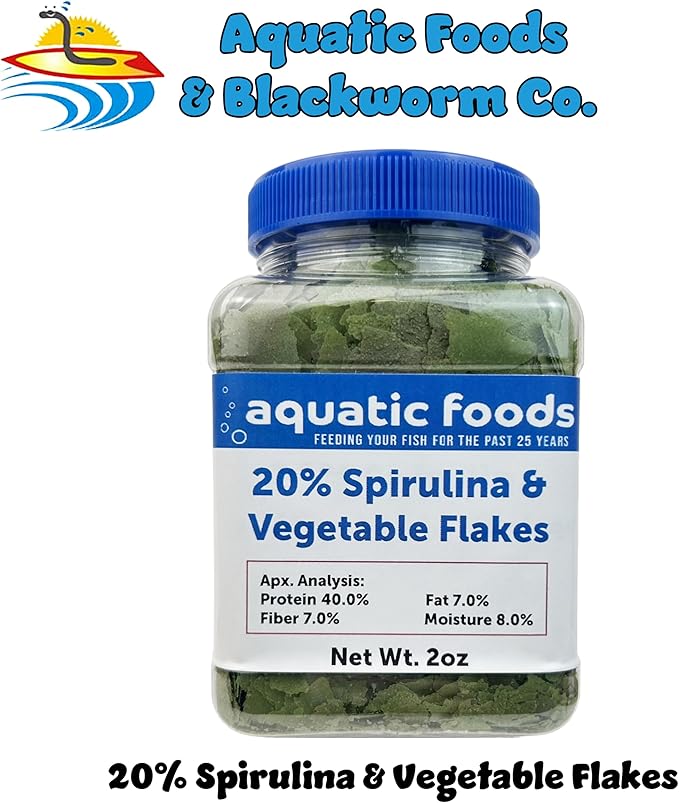 Premium Spirulina & Vegetable Flakes with 20% Spirulina for African Cichlids, Angle Fish, All Tropical Fish Also Pellet Mix, Wafer Mix Included…2oz