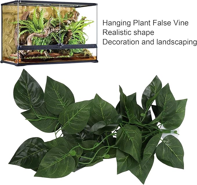 Pssopp Lifelike Plant Decorative Hanging Silk Terrarium Plant with Suction Cup for Reptile Rainforest Box Aquarium Landscape(NFF‑82)