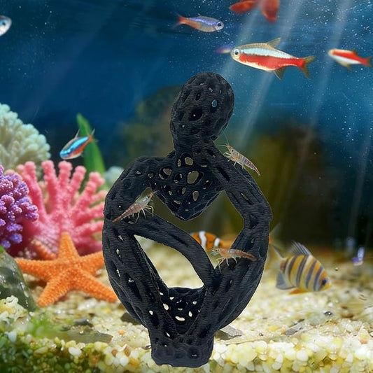 LIYAOLI Shrimp Hide Cave for Aquarium Decor - Modern Shrimp Cave & Sculpture, 3D Printed White Fish Tank Accessories Decorations, Safe Shelter for Shrimps/Betta/Turtles, Mini Art Statue (Black)