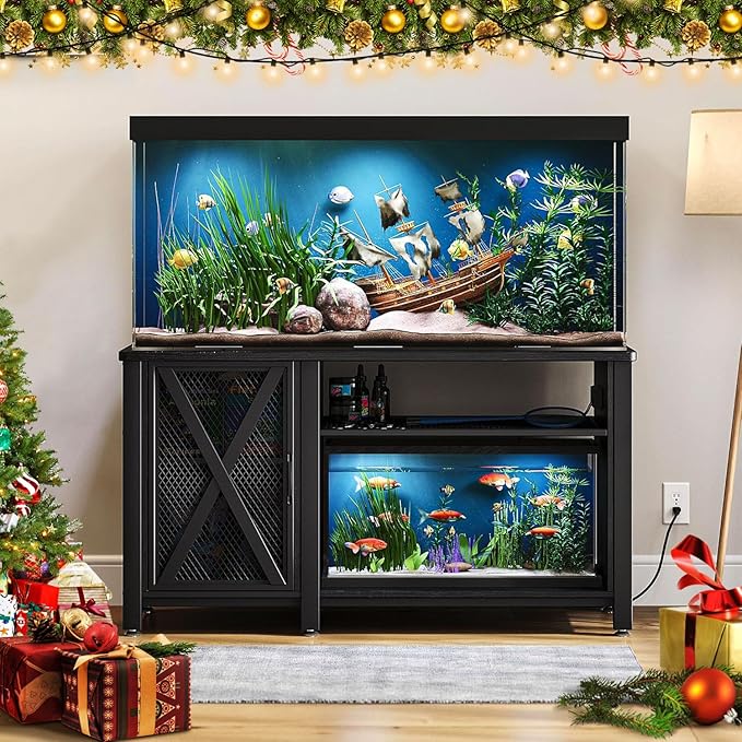 YITAHOME Heavy Duty 55-75 Gallon Aquarium Stand with Power Outlets, Cabinet for Accessories Storage - Metal Fish Tank Stand Suitable for Fish, Turtle Tank, 880LBS Capacity, Black