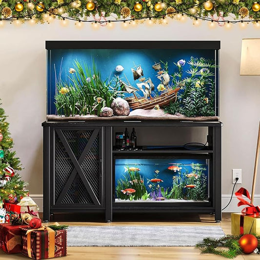YITAHOME Heavy Duty 55-75 Gallon Aquarium Stand with Power Outlets, Cabinet for Accessories Storage - Metal Fish Tank Stand Suitable for Fish, Turtle Tank, 880LBS Capacity, Black