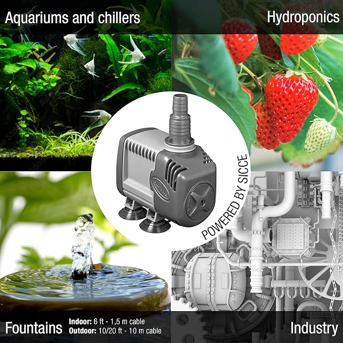 SICCE Syncra Silent 3.0 Multifunction 714 GPH Submersible Water Pump | Italian Made 48W Ultra Quiet Durable Aquarium Fish Tank, Fountain, Pond, Hydroponics, Terrarium Black | Freshwater & Saltwater