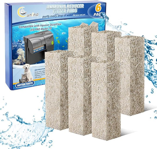 Ammonia Reducer Filter Pads Compatible with Aqueon Filter 10, Fish Tank Filters Replacement Filter Cartridges for Aqueon Quietflow LED PRO & SmartClean Aquarium Fish Tank Power Filter 6PCS