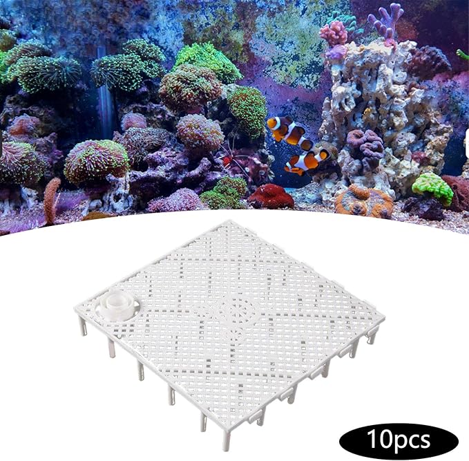 10 Pieces Aquarium Bottom, Grid Divider Tray Sand Gravel Accessories, with Connector White