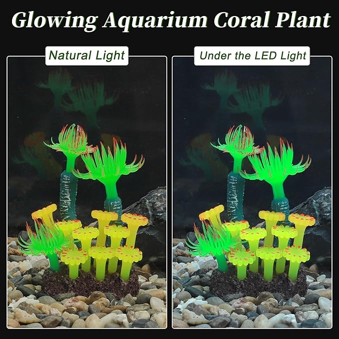 Aquarium Coral, Luminous Fish Tank Ornaments, Silicone Aquarium Plants, Fish Tank Coral, Fake Coral for Fish Landscape Decoration Aquarium Ornaments, Green Yellow