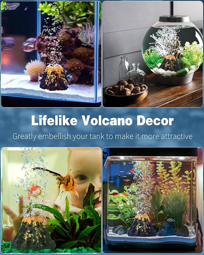 Uniclife Aquarium Volcano Ornament Kit, Fish Tank Decoration Mini Resin Volcanic Decor for Fish Tank Landscape Realistic Mountain with Air Stone Bubbler Airline Tubing Accessories for Oxygenation