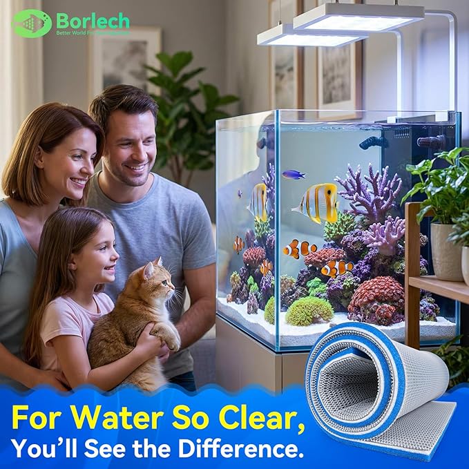 Borlech 8-Layer Fast-Acting Aquarium Filter Pad - Cut-to-Size Aquarium Floss Media for Fish Tank, Pond, Sump - Fast Water Polishing in Hours (15.75"x11.81"x0.6", 1 Pack)